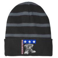 Remember Veteran Combat Boots Striped Beanie with Solid Band