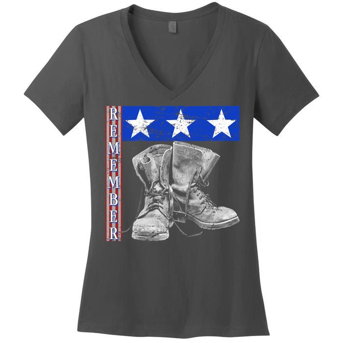 Remember Veteran Combat Boots Women's V-Neck T-Shirt