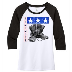 Remember Veteran Combat Boots Women's Tri-Blend 3/4-Sleeve Raglan Shirt