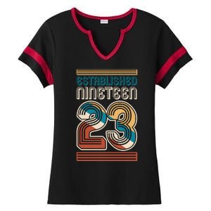 Retro Established Nineteen 23 1923 100th Birthday Ladies Halftime Notch Neck Tee