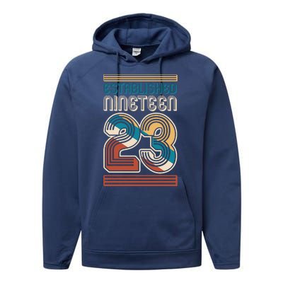 Retro Established Nineteen 23 1923 100th Birthday Performance Fleece Hoodie