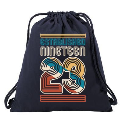 Retro Established Nineteen 23 1923 100th Birthday Drawstring Bag