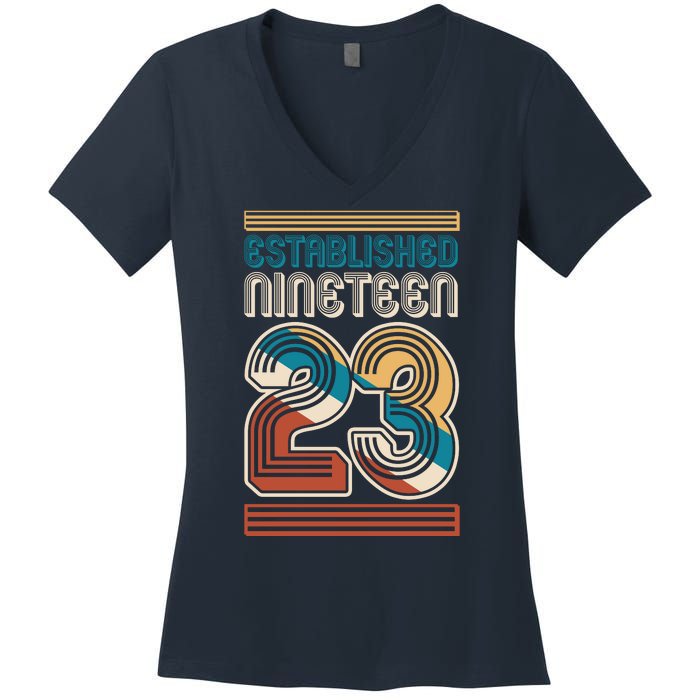 Retro Established Nineteen 23 1923 100th Birthday Women's V-Neck T-Shirt