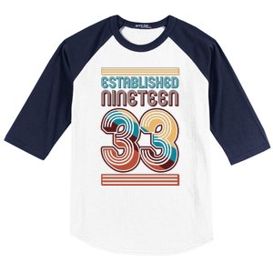 Retro Established Nineteen 33 1933 90th Birthday Baseball Sleeve Shirt