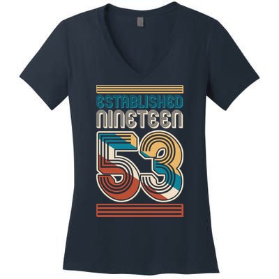 Retro Established Nineteen 53 1953 70th Birthday Women's V-Neck T-Shirt