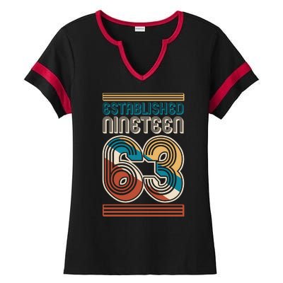 Retro Established Nineteen 63 1963 60th Birthday Ladies Halftime Notch Neck Tee