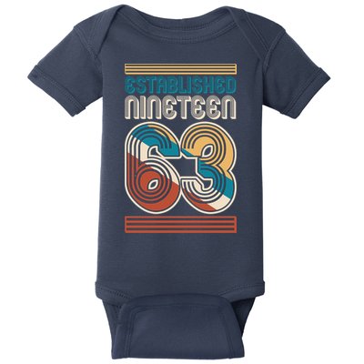 Retro Established Nineteen 63 1963 60th Birthday Baby Bodysuit