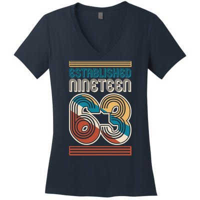 Retro Established Nineteen 63 1963 60th Birthday Women's V-Neck T-Shirt