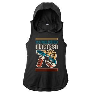 Retro Established Nineteen 73 1973 50th Birthday Ladies PosiCharge Tri-Blend Wicking Draft Hoodie Tank