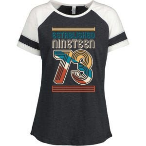 Retro Established Nineteen 73 1973 50th Birthday Enza Ladies Jersey Colorblock Tee