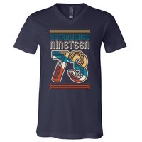 Retro Established Nineteen 73 1973 50th Birthday V-Neck T-Shirt