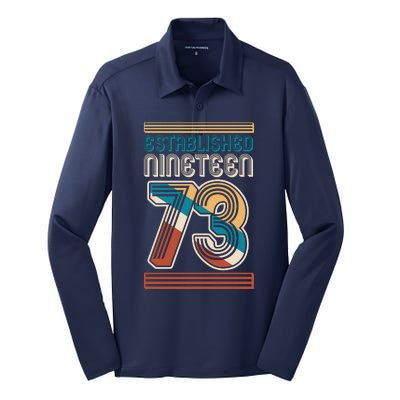 Retro Established Nineteen 73 1973 50th Birthday Silk Touch Performance Long Sleeve Polo