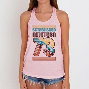 Retro Established Nineteen 73 1973 50th Birthday Women's Knotted Racerback Tank