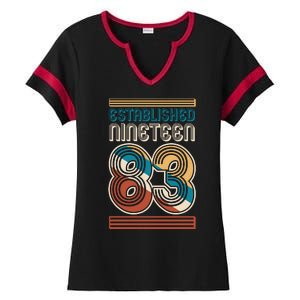 Retro Established Nineteen 83 1983 40th Birthday Ladies Halftime Notch Neck Tee