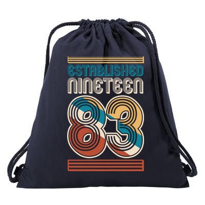 Retro Established Nineteen 83 1983 40th Birthday Drawstring Bag