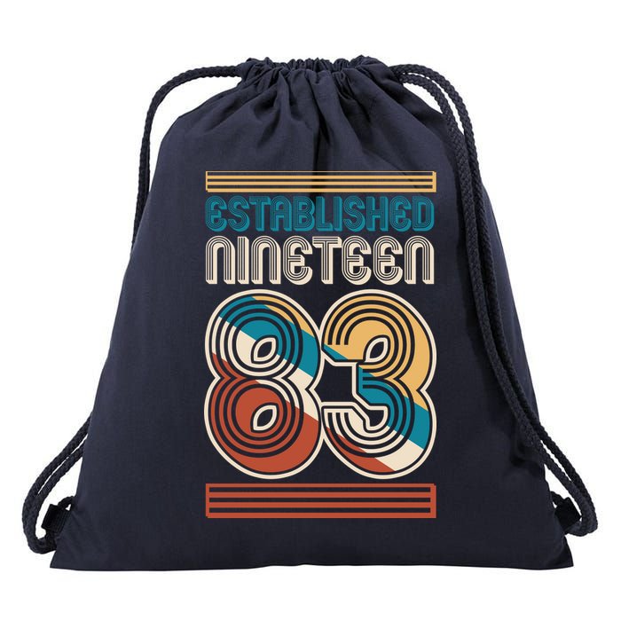 Retro Established Nineteen 83 1983 40th Birthday Drawstring Bag