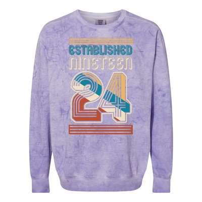 Retro Established Nineteen 24 1924 100th Birthday Colorblast Crewneck Sweatshirt