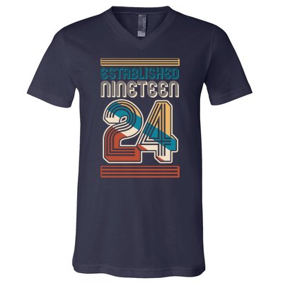 Retro Established Nineteen 24 1924 100th Birthday V-Neck T-Shirt