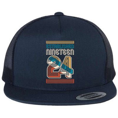 Retro Established Nineteen 24 1924 100th Birthday Flat Bill Trucker Hat