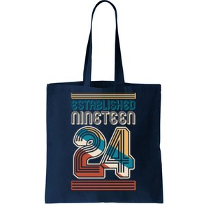 Retro Established Nineteen 24 1924 100th Birthday Tote Bag