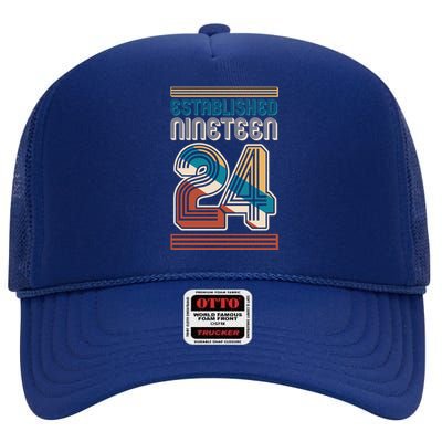 Retro Established Nineteen 24 1924 100th Birthday High Crown Mesh Back Trucker Hat