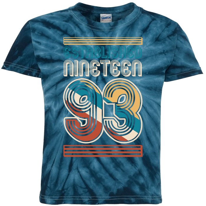 Retro Established Nineteen 93 1993 30th Birthday Kids Tie-Dye T-Shirt