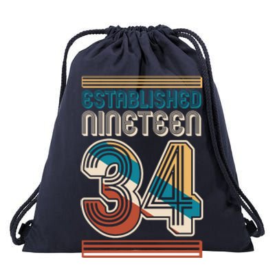 Retro Established Nineteen 34 1934 90th Birthday Drawstring Bag