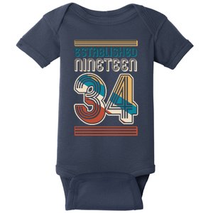 Retro Established Nineteen 34 1934 90th Birthday Baby Bodysuit