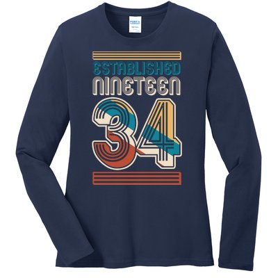 Retro Established Nineteen 34 1934 90th Birthday Ladies Long Sleeve Shirt