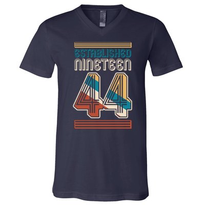 Retro Established Nineteen 44 1944 80th Birthday V-Neck T-Shirt