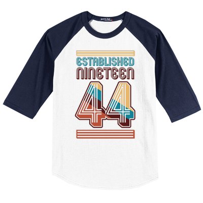 Retro Established Nineteen 44 1944 80th Birthday Baseball Sleeve Shirt