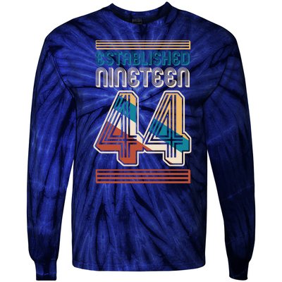 Retro Established Nineteen 44 1944 80th Birthday Tie-Dye Long Sleeve Shirt