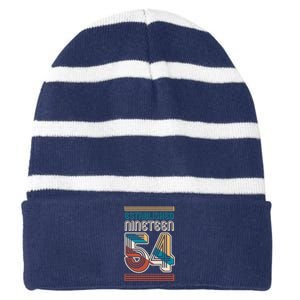 Retro Established Nineteen 54 1954 70th Birthday Striped Beanie with Solid Band