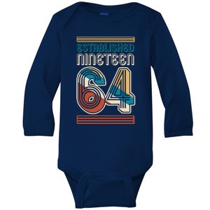 Retro Established Nineteen 64 1964 60th Birthday Baby Long Sleeve Bodysuit