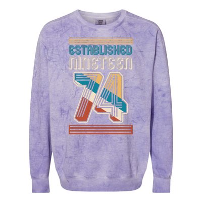 Retro Established Nineteen 74 1974 50th Birthday Colorblast Crewneck Sweatshirt