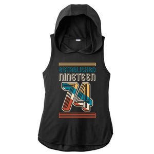 Retro Established Nineteen 74 1974 50th Birthday Ladies PosiCharge Tri-Blend Wicking Draft Hoodie Tank