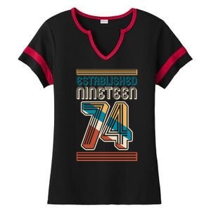 Retro Established Nineteen 74 1974 50th Birthday Ladies Halftime Notch Neck Tee