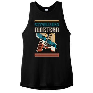 Retro Established Nineteen 74 1974 50th Birthday Ladies PosiCharge Tri-Blend Wicking Tank