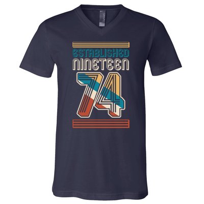 Retro Established Nineteen 74 1974 50th Birthday V-Neck T-Shirt