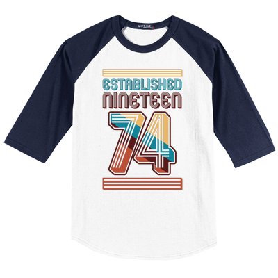 Retro Established Nineteen 74 1974 50th Birthday Baseball Sleeve Shirt