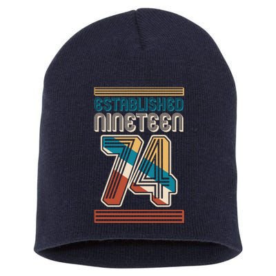 Retro Established Nineteen 74 1974 50th Birthday Short Acrylic Beanie