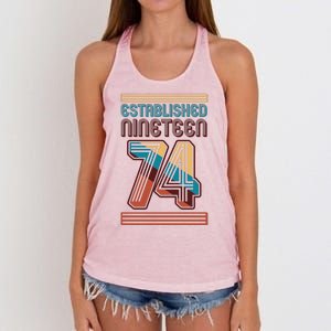 Retro Established Nineteen 74 1974 50th Birthday Women's Knotted Racerback Tank