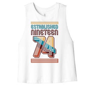 Retro Established Nineteen 74 1974 50th Birthday Women's Racerback Cropped Tank