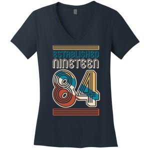 Retro Established Nineteen 84 1984 40th Birthday Women's V-Neck T-Shirt