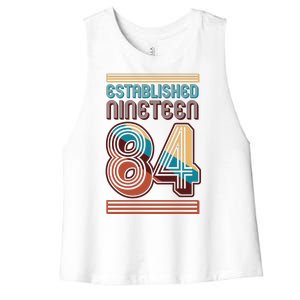 Retro Established Nineteen 84 1984 40th Birthday Women's Racerback Cropped Tank