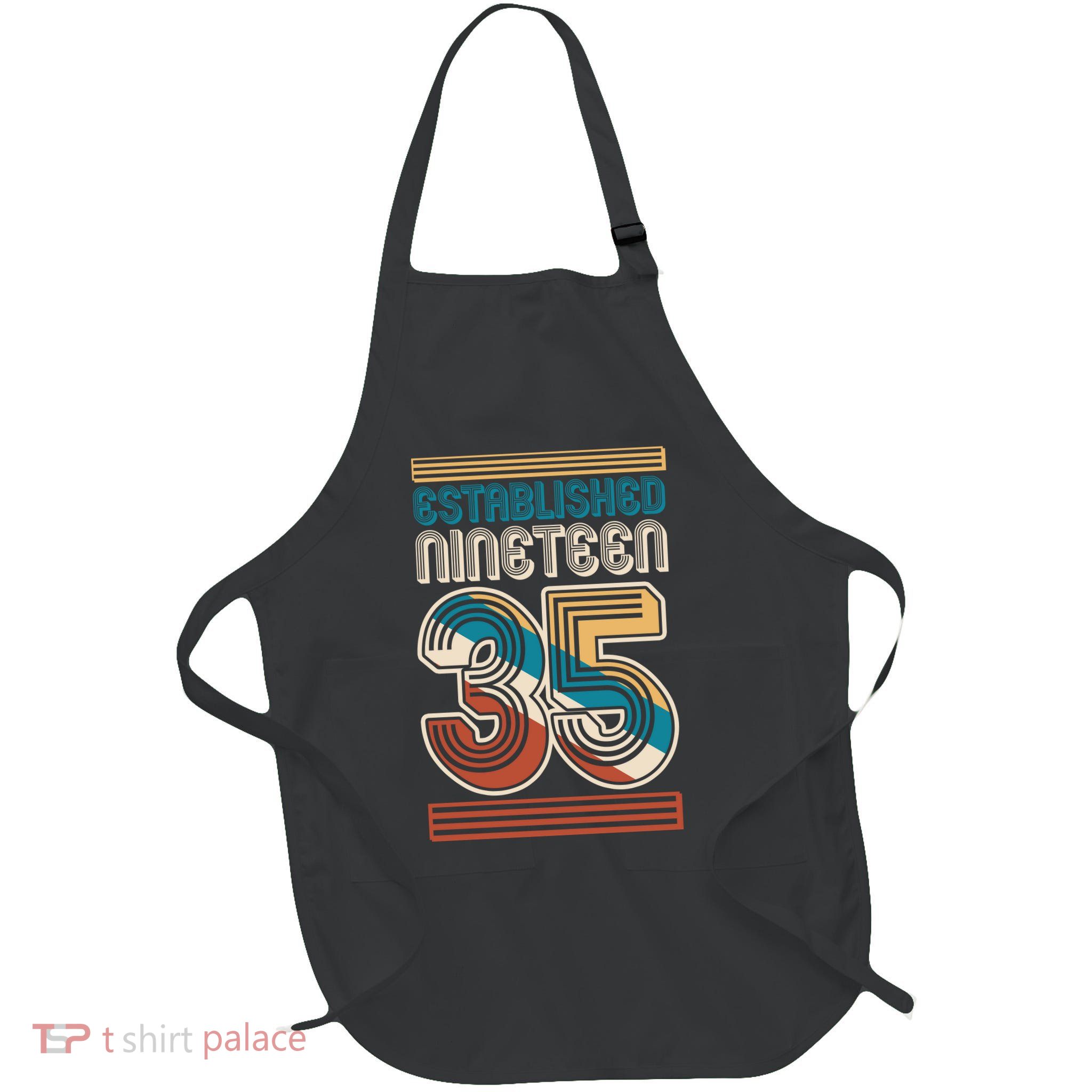 Retro Established Nineteen 35 1935 90th Birthday Full-Length Apron With Pockets