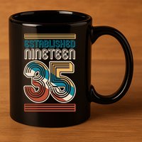 Retro Established Nineteen 35 1935 90th Birthday 11oz C Handle Ceramic Mug