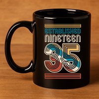 Retro Established Nineteen 35 1935 90th Birthday 11oz C Handle Ceramic Mug