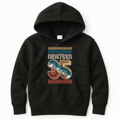 Retro Established Nineteen 35 1935 90th Birthday Kids Hoodie