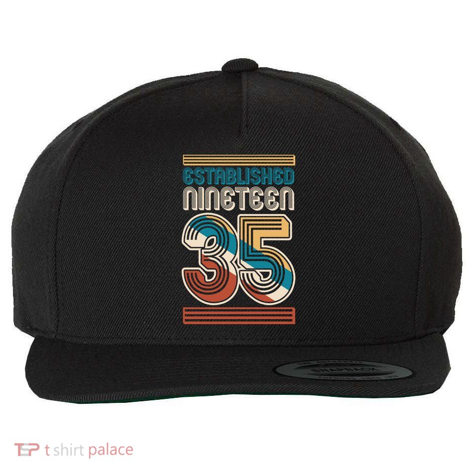 Retro Established Nineteen 35 1935 90th Birthday Wool Snapback Cap